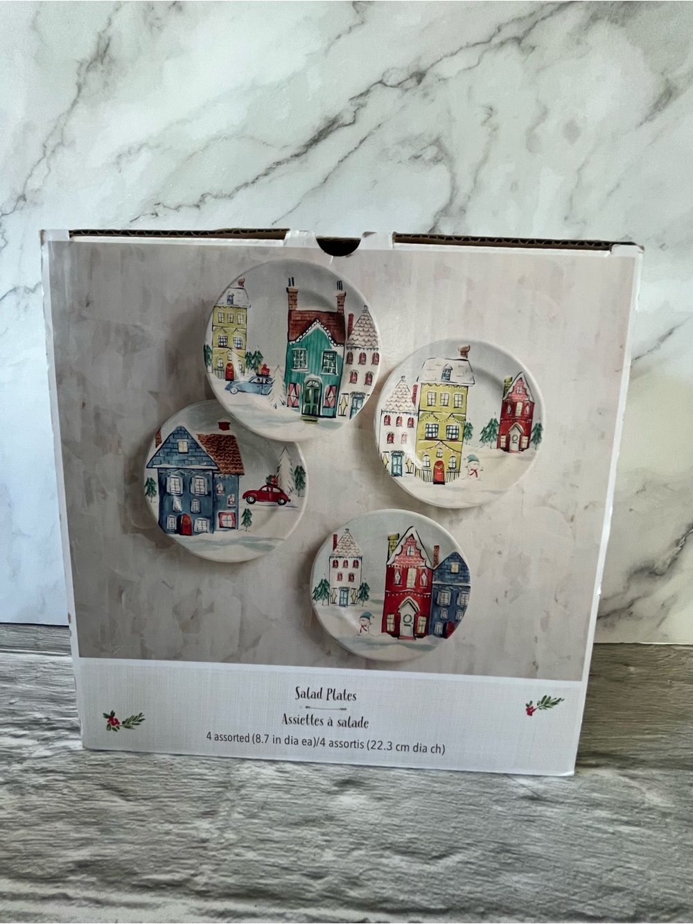 Pier 1 Imports Ironstone Winter Christmas Village Salad Dessert Plates